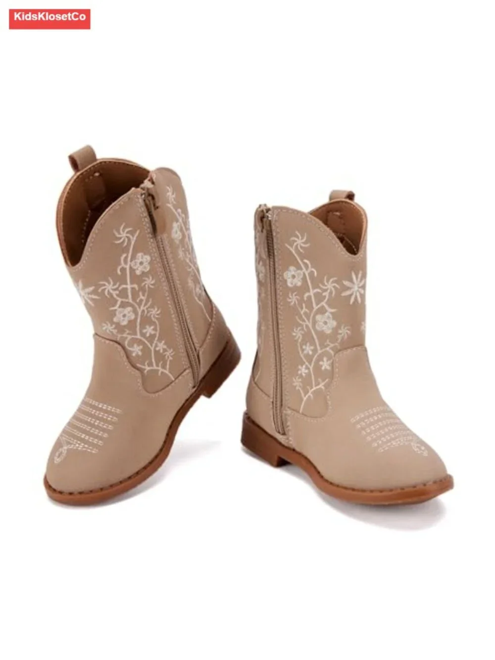Toddler Girls Cowboy Boots Pointed Toe Western Boots Mid Calf Side Zipper
